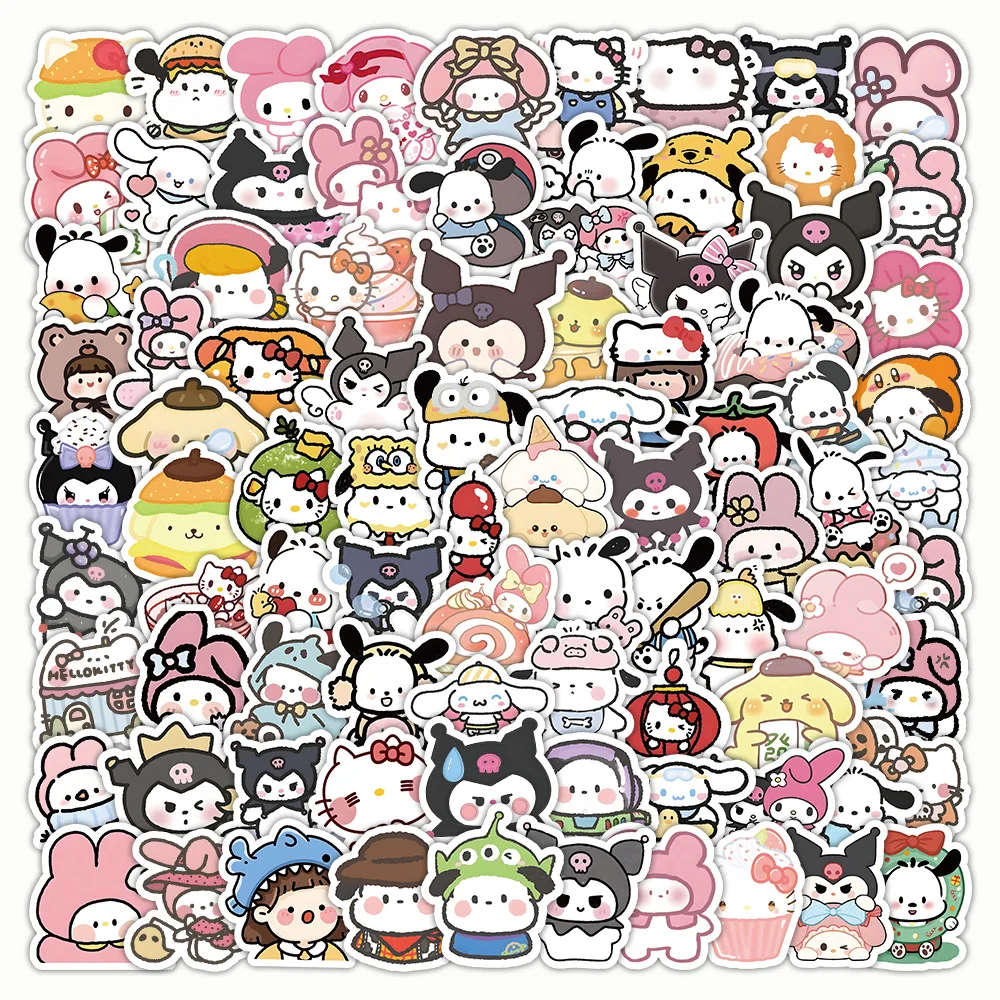 

104pcs Cartoon Cute Chibi Sanrio Graffiti Stickers Waterproof Decals Stickers For Phone Notebook Thermos Diy Stickers Kids Gift