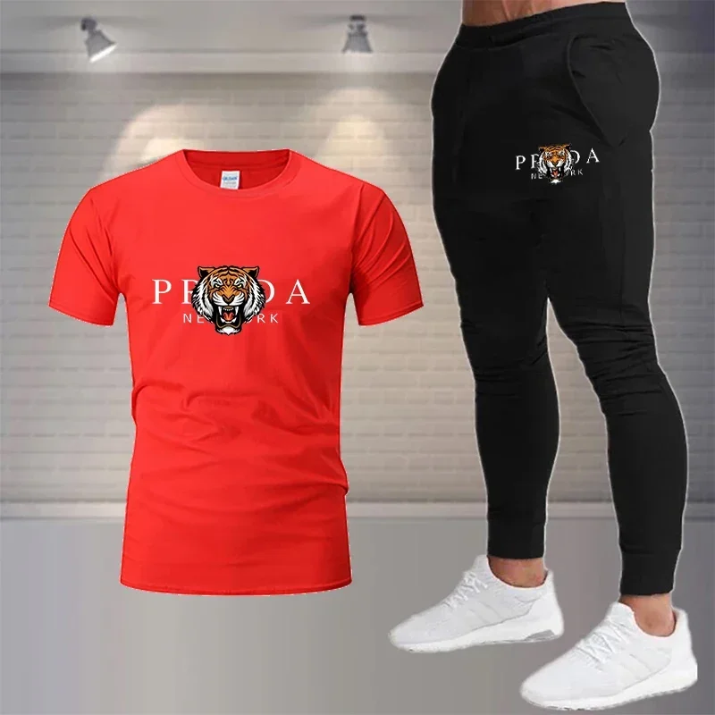 2024 nuova tuta sportiva da uomo estiva moda 100% cotone T-shirt pantaloncini abito da 2 pezzi sportivo abbigliamento casual da uomo