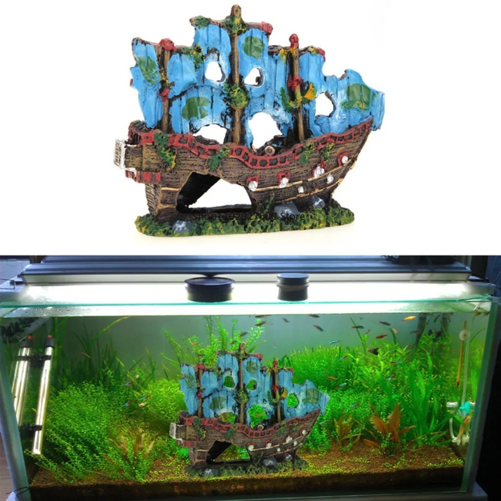 Resin Aquarium Fish Tank Decorations Landscape Pirate Ship Wreck Ship Vintage Design Boat Aquarium Accessories Home Decorations