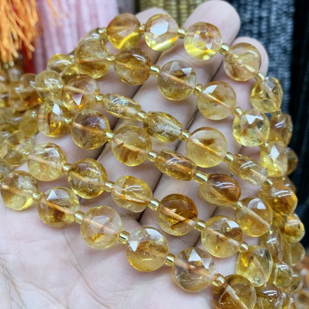 New style Natural 10mm Citrine hexagram circular cutting surface  Loose Bead DIY Earrings Necklace Bracelet Jewelry Making