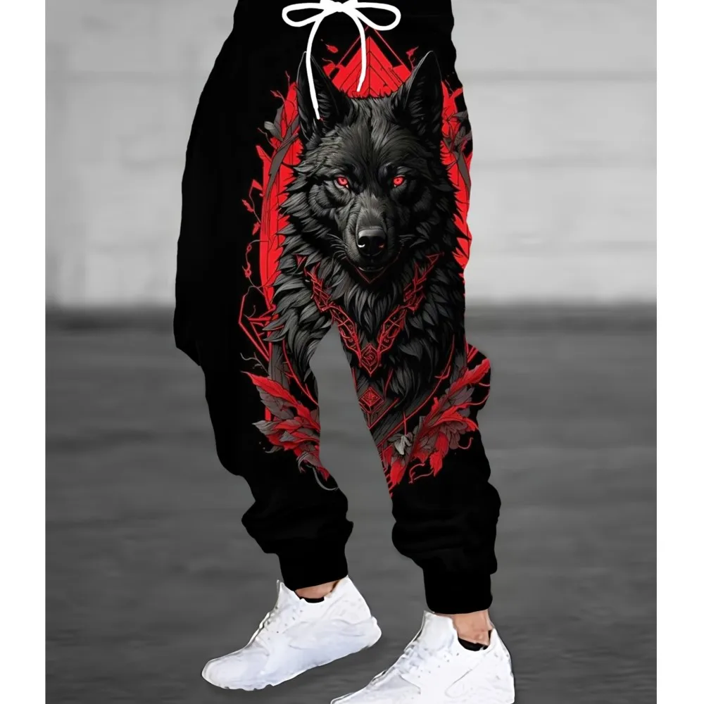 سراويل عصرية جديدة للرجال مع طباعة الذئب الاستبداد، سراويل رياضية غير رسمية سريعة الجفاف، ملابس الجري في الهواء الطلق، ملابس يومية #6