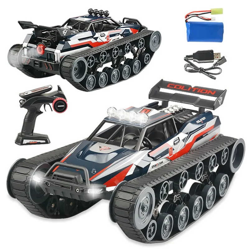 New Remote Control Tank  360° Rotate  Wading Depth 55mm WithLED Lights Spray Function Crawler Tanks Electronic Boy Toys