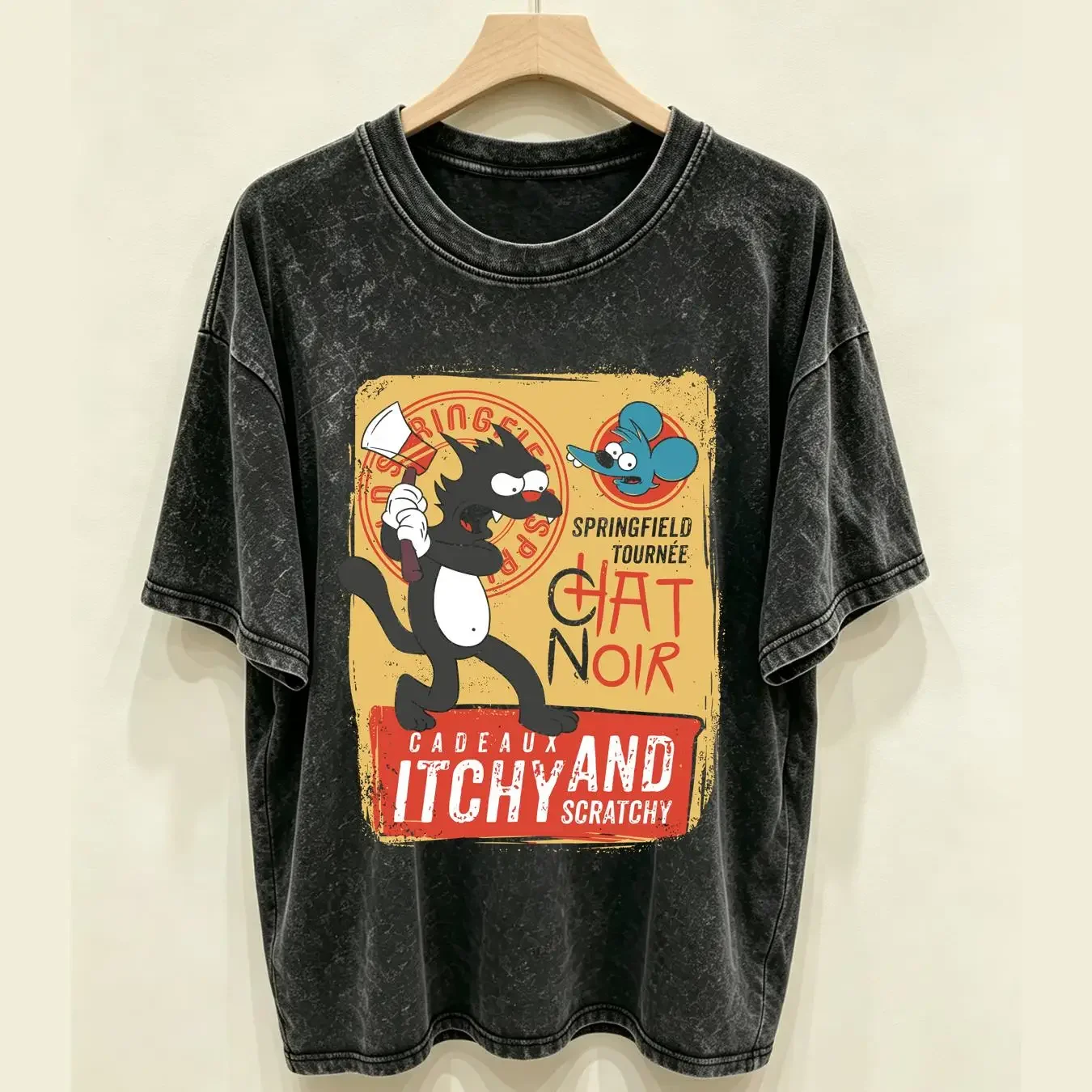 washed T Shirt Itchy and Scratchy funny cartoon The Simp sons HQ 100 Cotton long or short sleeves vintage Washed Versatile