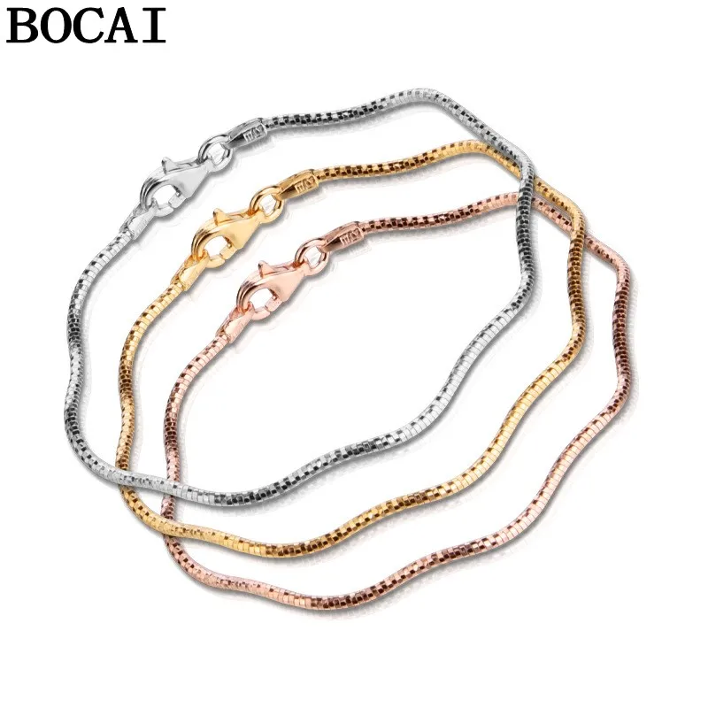 BOCAI New S925 Solid Silver Jewelry Three Color Wave Pattern Elastic Silver Bracelet Women's Choice Gift