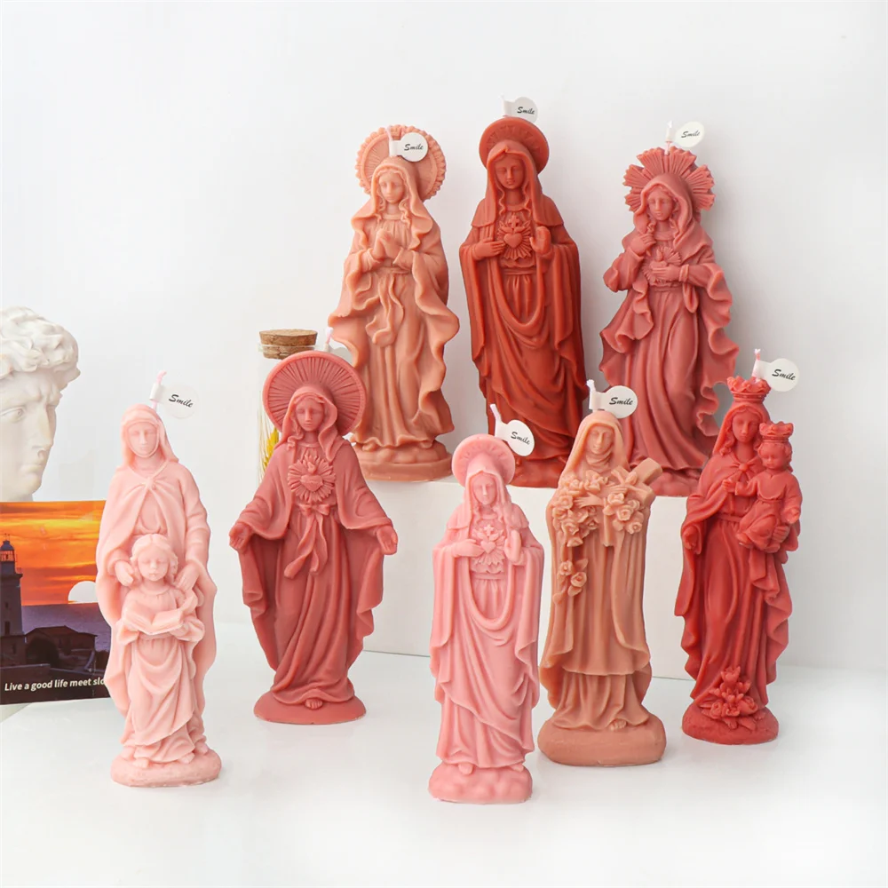 Religion Fatima Mary Candle Mold Silicone Our Lady Of Guadalupe Statue Mould DIY Virgin Maria Crafts Tools Home Decoration