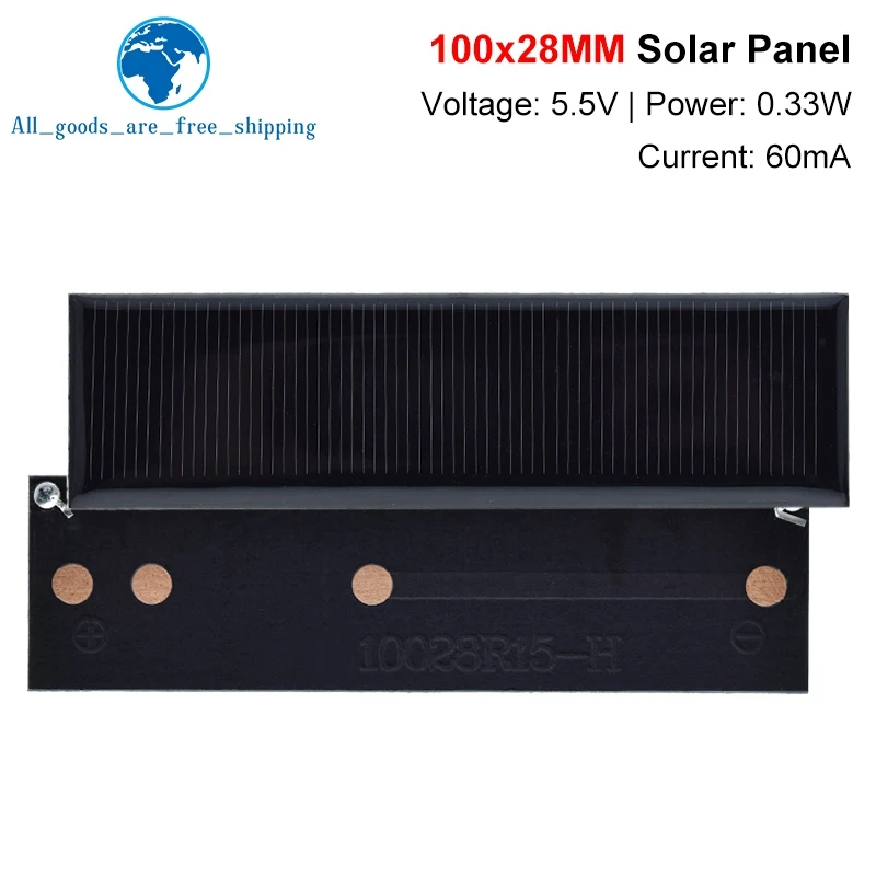 TZT Polycrystalline Solar Panel 5.5V 60mA 0.33W Portable Mini Solar Cells for DIY Solar Charger Sun Power Module 100*28mm