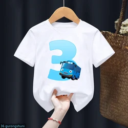 T-Shirt For Boys Cute Tayo And Little Friends Cartoon 1-9 Birthday Digital Print Boys Girls Unisex Clothes Funny Kids Tshirt Top