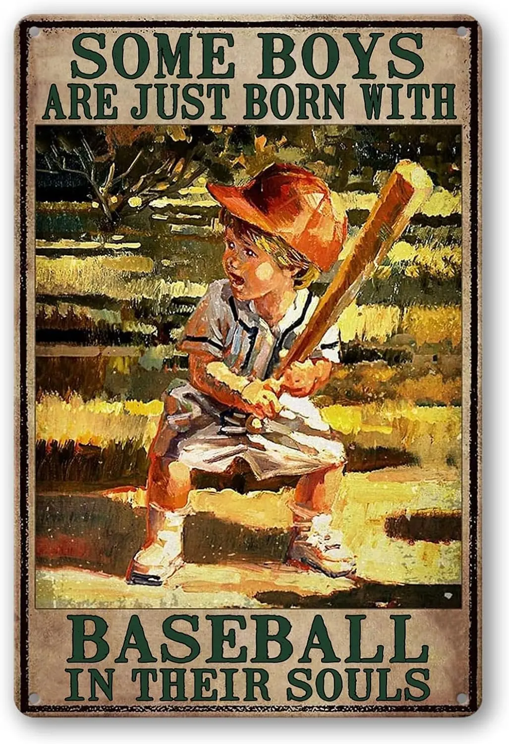 Baseball Metal Tin Sign Vintage Baseball Poster Baseball Wall Decor For Boys Room Bedroom Some Boys Are Born With Baseball In Th