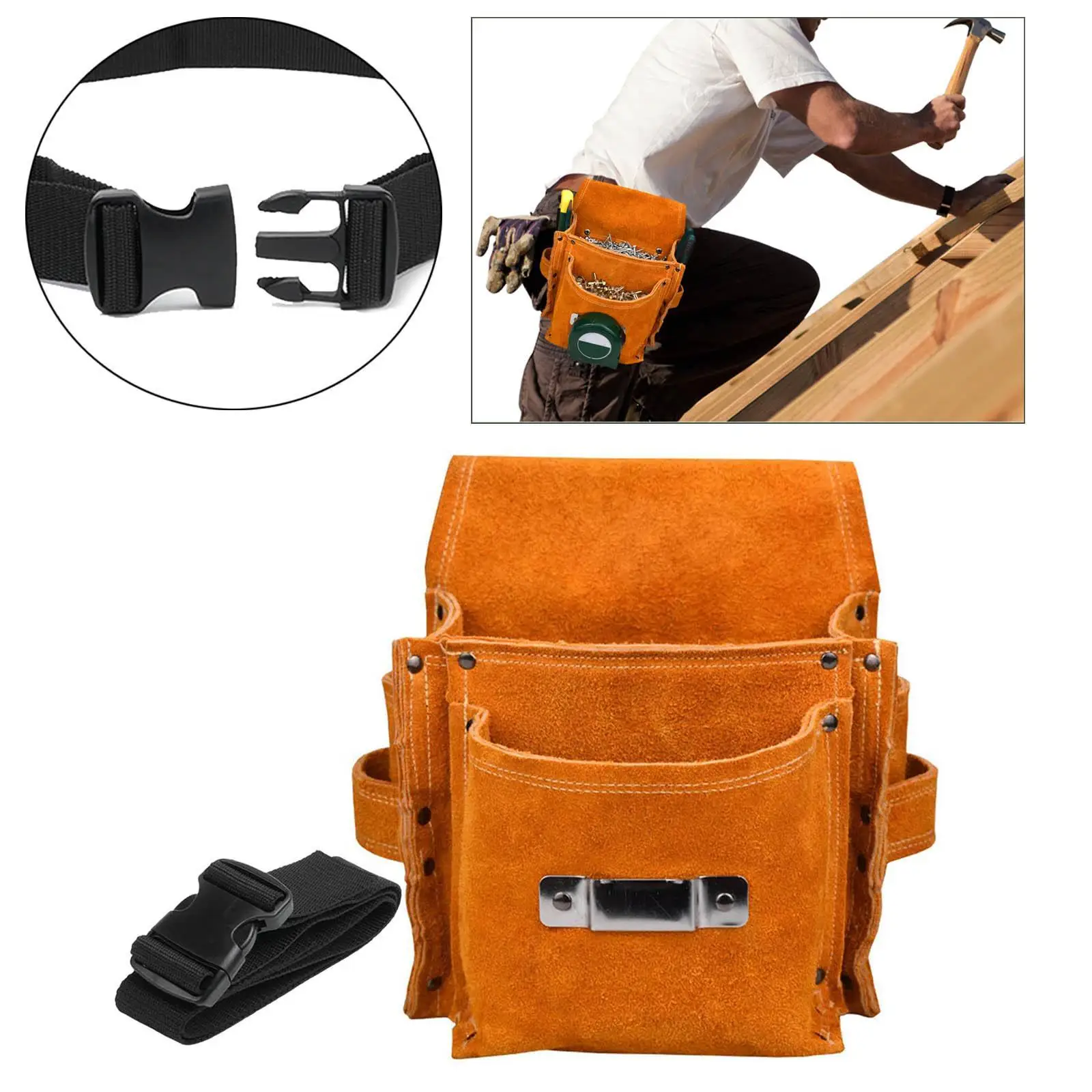 

Waist Tool Bag with Adjustable Belt for DIY Electricians Professional Orange