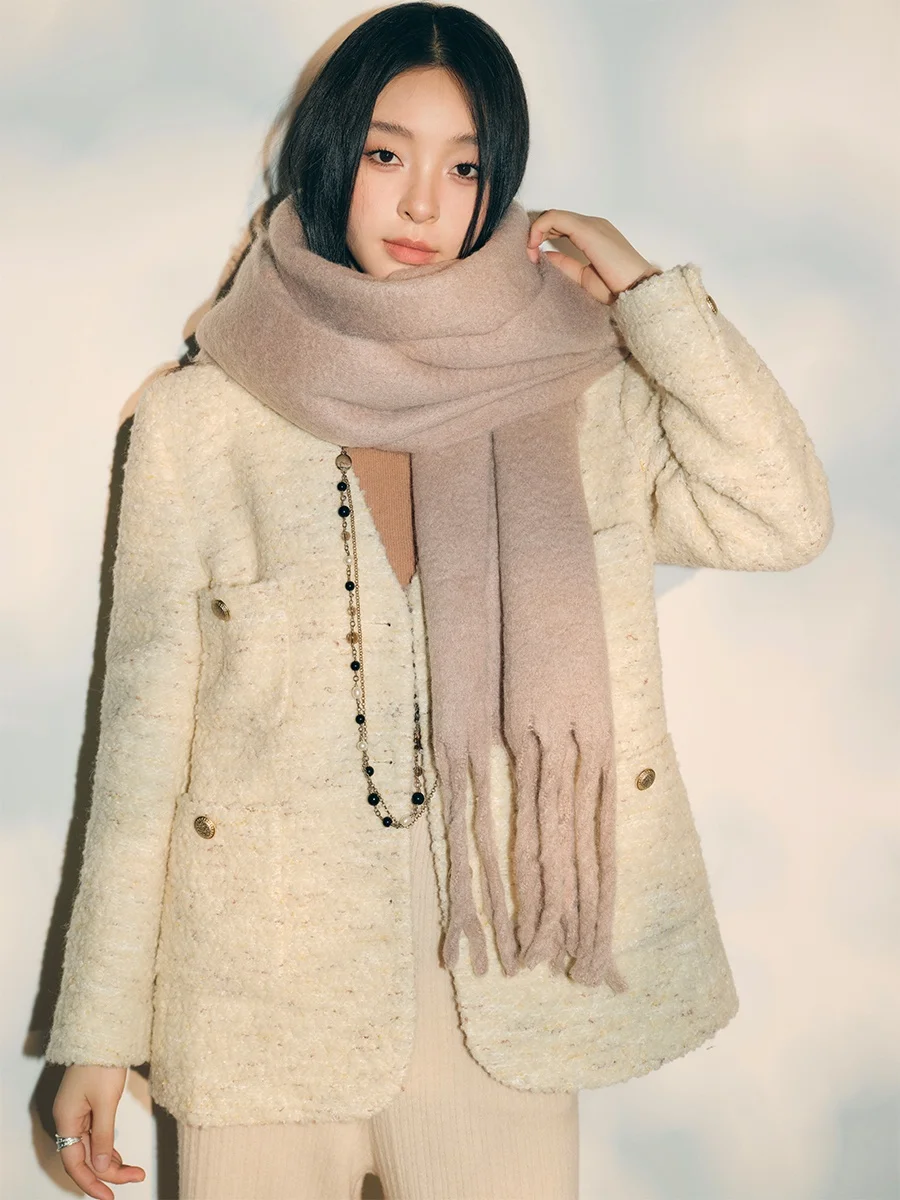 

Winter Soft Cozy V-Ne Simple Small Fraance Sle Woolen Jaet Ley Boutique ket Wool Top Women's Faion Outerwear