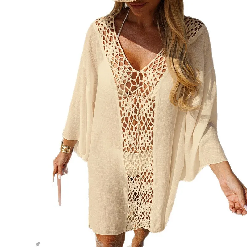 Abito copricostume da spiaggia all'uncinetto Abito ampio all'uncinetto a maniche lunghe Abito da spiaggia Vacay in maglia cava Kimono Kaftan Copricostume UV.