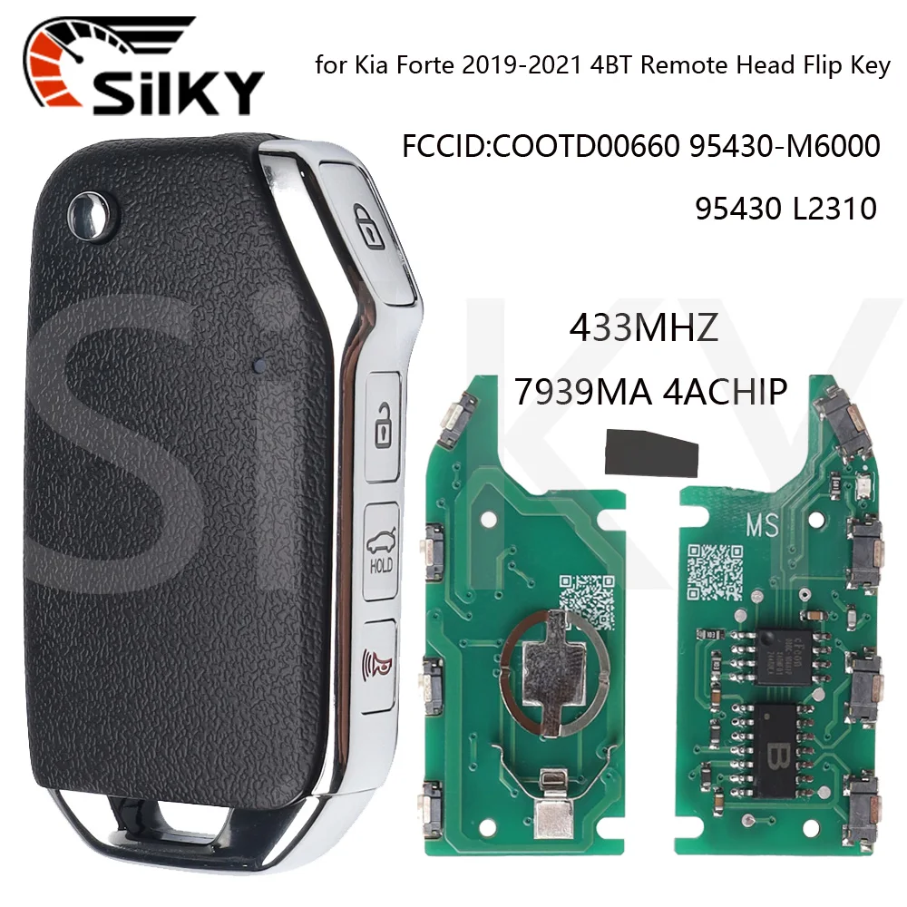 SilKY 433MHZ 4ACHIP Remote Control Key for KIA 95430-M6000 95430-L2310 Smart Key Four Button KK12 For KIA Forte 2019-2022
