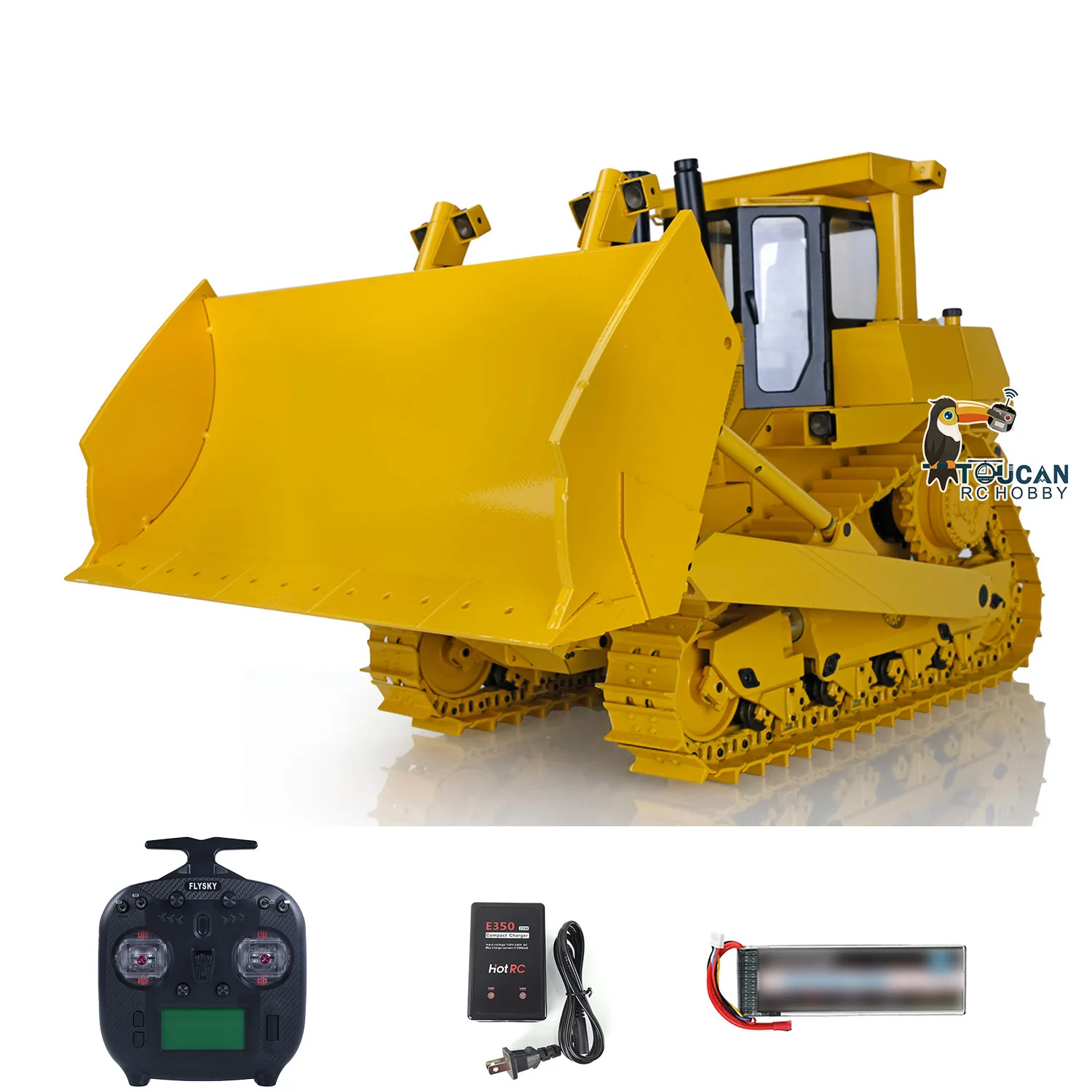 JDM 98 RTR 1/14 RC Hydraulic Bulldozer DXR2 D10T Metal Machine Remote Control Tracked Dozer Model Toy with Light Sound Set