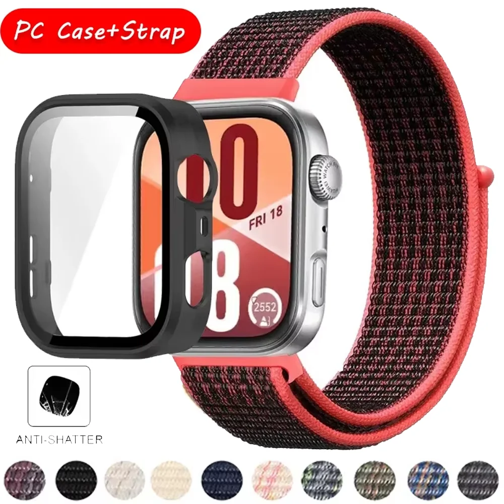 حافظة من النايلون + حافظة PC لساعة Huawei Watch Fit 3/4/4 Pro حافظة واقية مضادة للسقوط + سوار قابل للتنفس لساعة Huawei Watch Fit 4 Pro Band