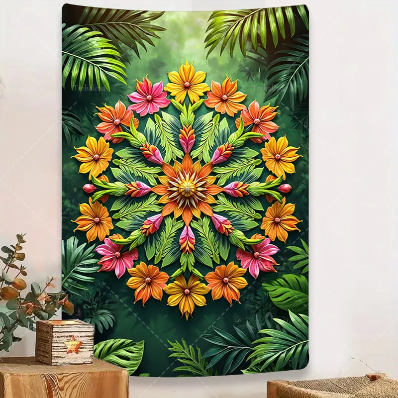 

1шт настенный гобелен с тропическим цветочным принтом и мандалой - яркий настенный гобелен в джунглях