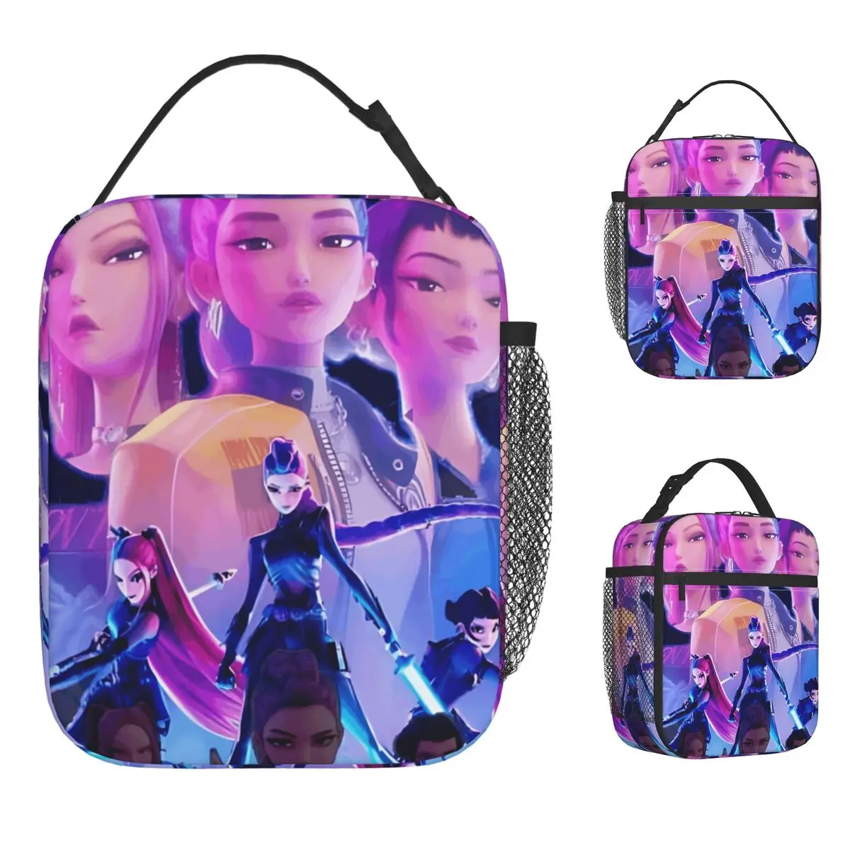 

K-Pop Demon Hunters Rumi Mira Zoey Poster Lunch Bag Retro Lunch Box Picnic Thermal Lunch Bags For Unisex Oxford Print Cooler Bag