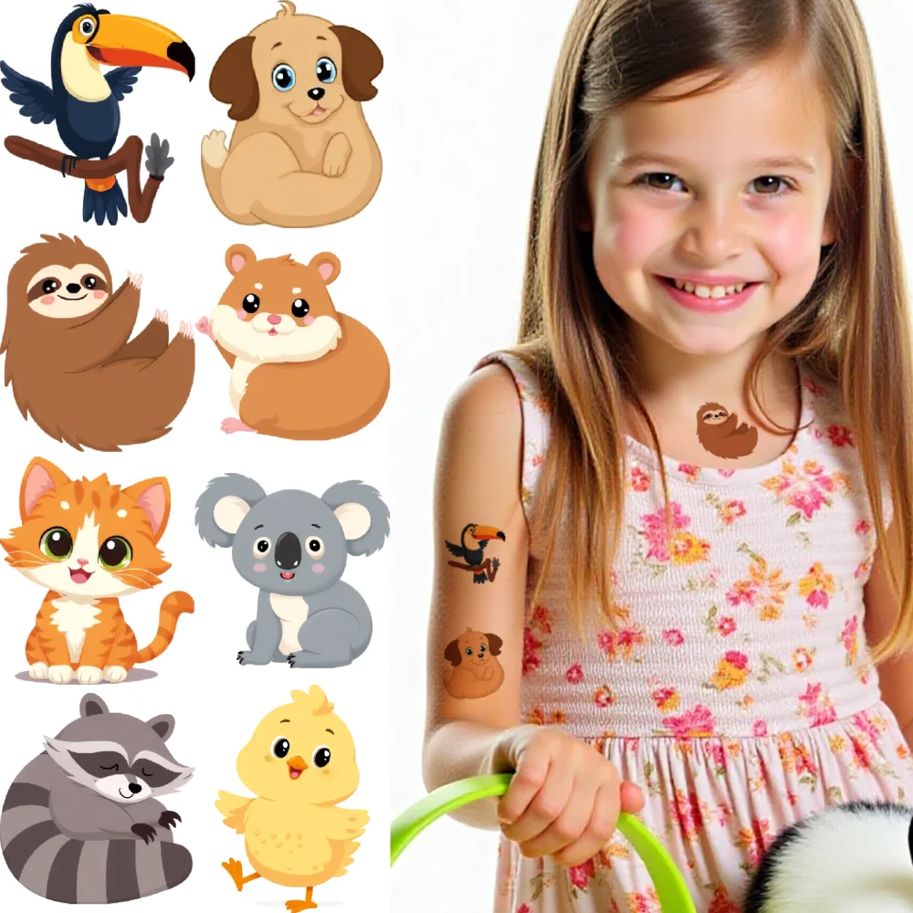 

54pcs Temporary Tattoo Cartoon Frog Panda Lion For Shoulders Girls Arms