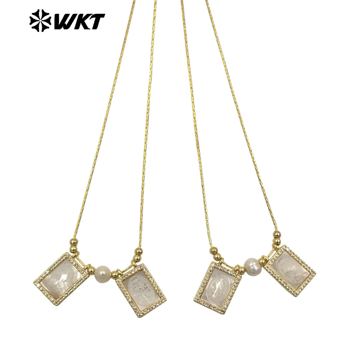 

WT-JN393 New Sweet Popular 16inch Natural Shell Square Shape Necklace With 18k Real Gold Plated For Women