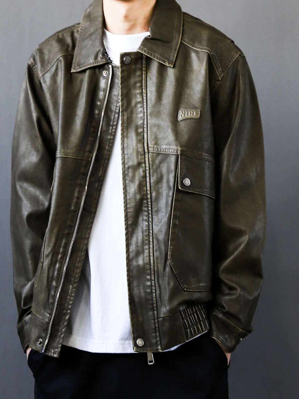 

Новая мужская кожаная куртка в американском ретро-стиле 2025 года, весенне-осенняя, свободного кроя, модная, в стиле рабочей одежды, универсальная верхняя одежда в стиле милитари