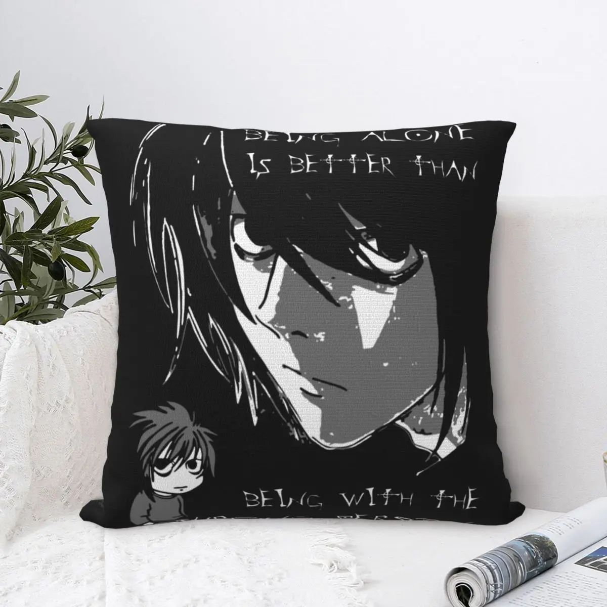 Being Alone Pillow Case Anime Death Note Manga Lawliet L Cushion Cover Awesome Decorative Pillowcover for Home 45x45cm