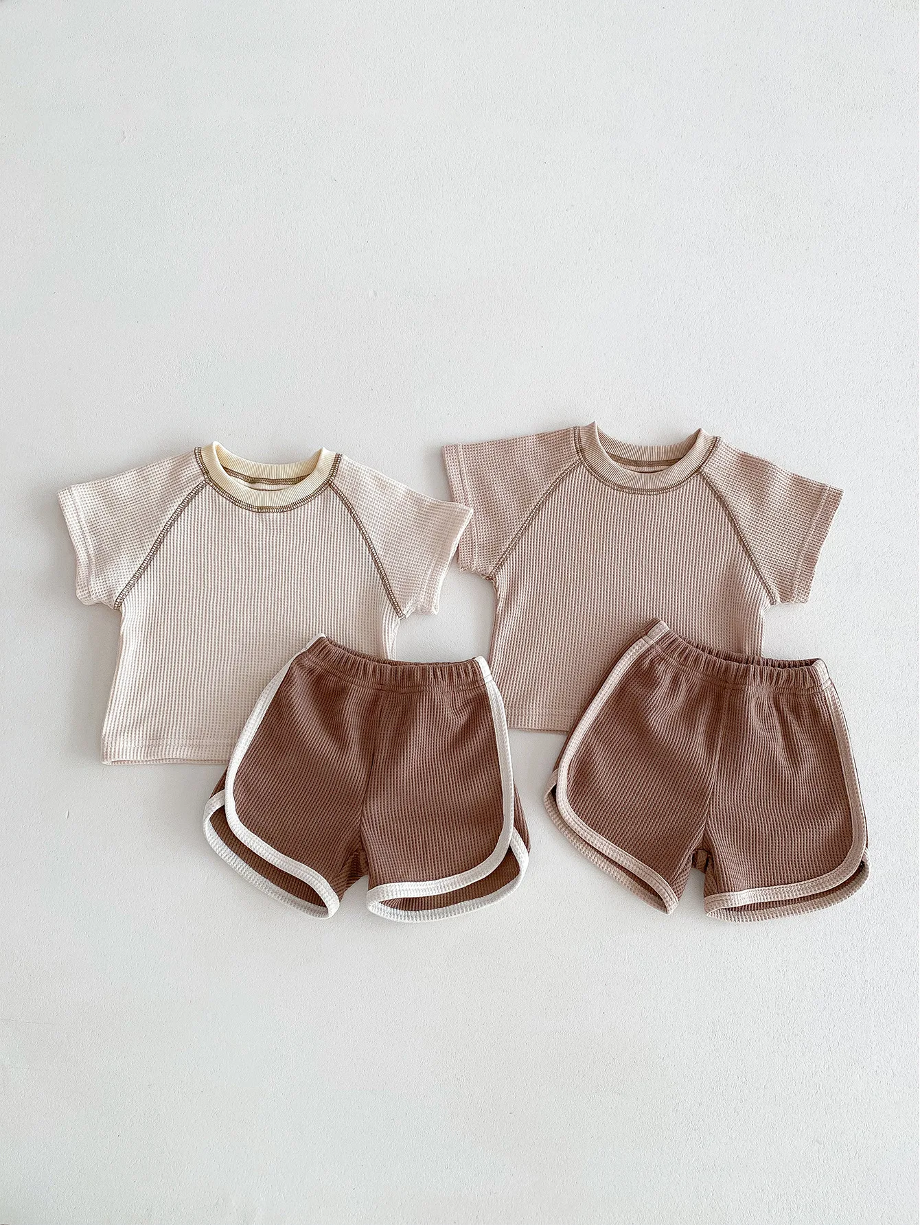 Milangel-Conjunto de ropa de verano para bebés y niños pequeños, camiseta de gofres transpirable y pantalones cortos deportivos, traje de camiseta