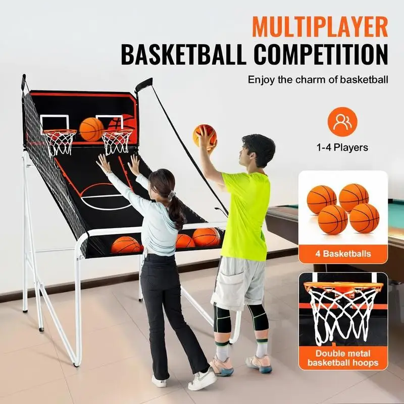 

Foldable Basketball Arcade Game, 2 Player Indoor Basketball Game, Home Dual Shot Sport with 4 Balls, 8 Game Modes, Electronic Scoreboard, and Inflation Pump, for Kids, Adults (Black & White)