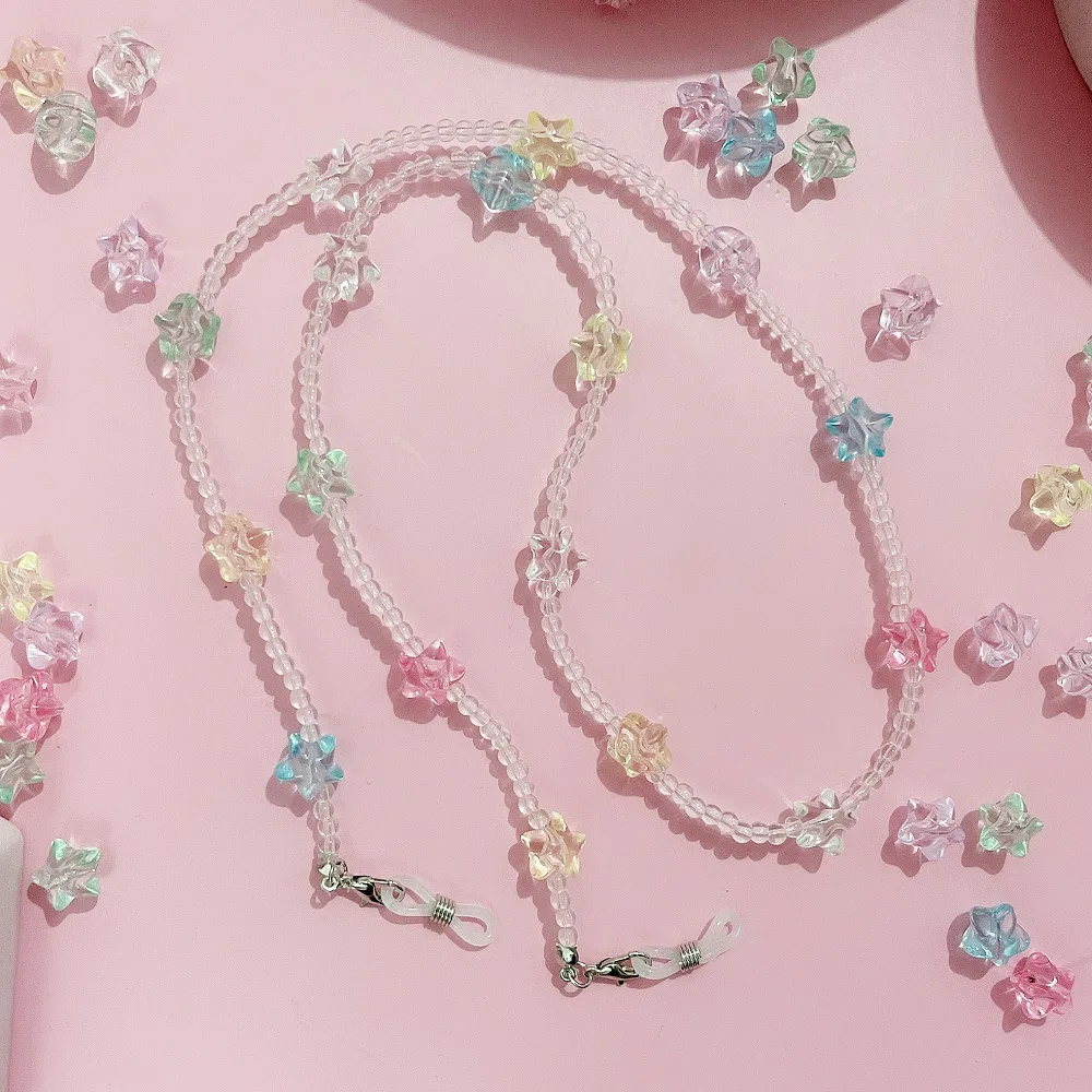Cute Acrylic Color Stars Glasses Chain Fashion Transparent Crystal Bead Chain For Glasses Lanyard Women Jewelry Accessories