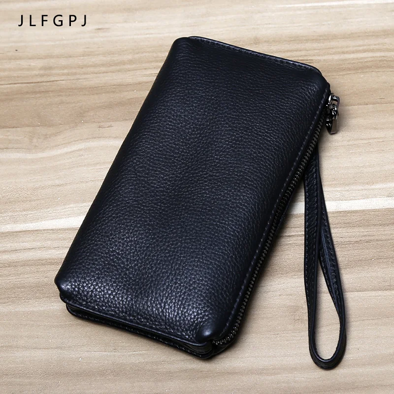 Retro Leather Handbag Men's Tumbled Grain First Layer Cowhide Large Capacity Casual Long Zipper Wallet