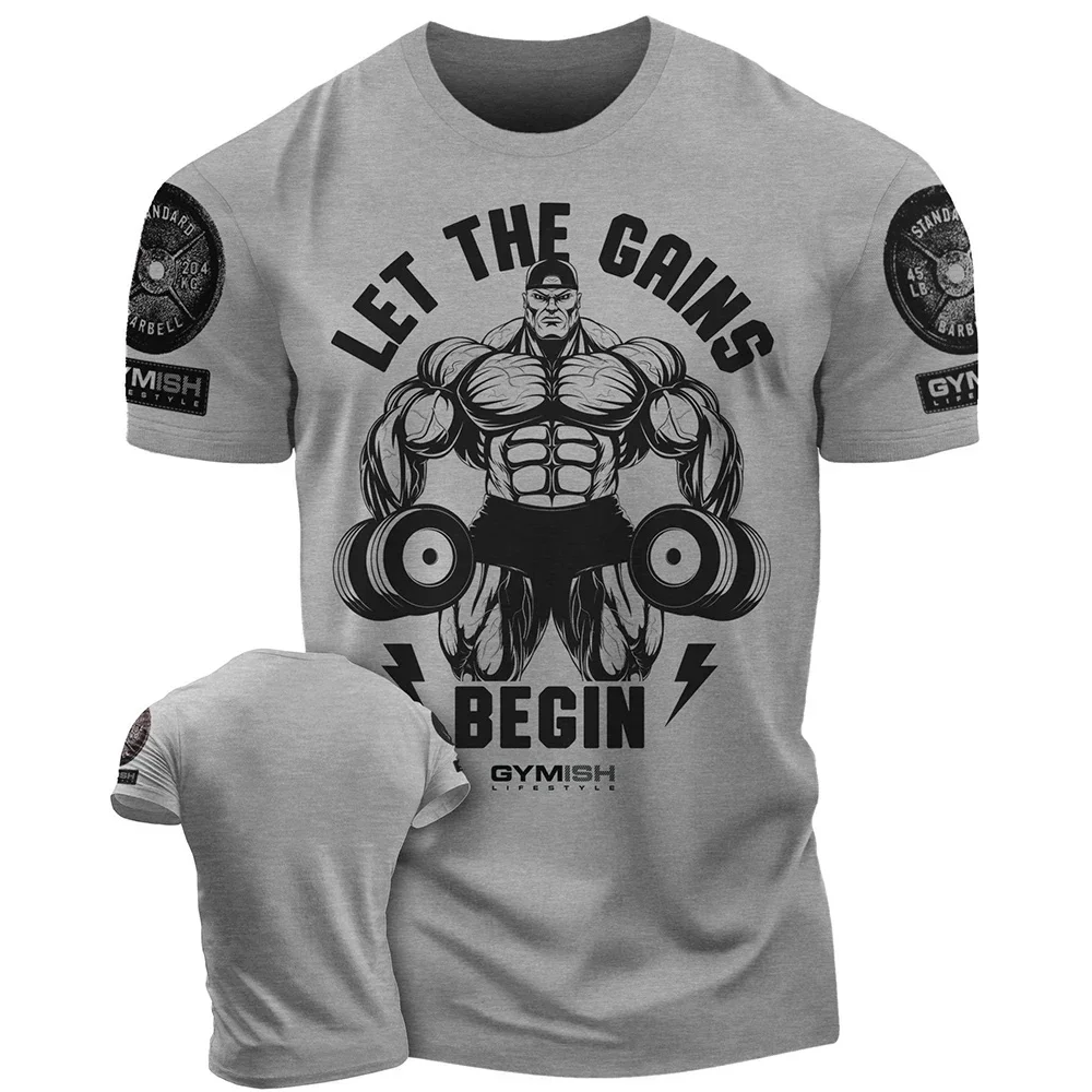 

Men's Printed Summer T-shirt, Comfortable Large-sized Round-neck Fitness Short-sleeved Top, Men's Casual Sports T-shirt
