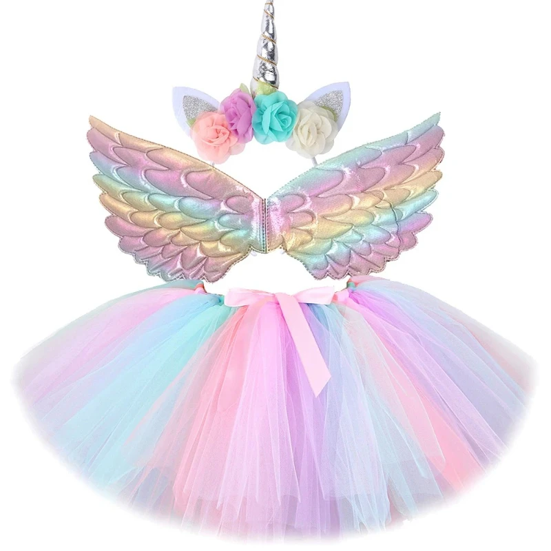

Party Dresses for Girls Unicorn Tutu Skirt Outfit for Kids Birthday Party Set Children Christmas Halloween Costumes with Wings
