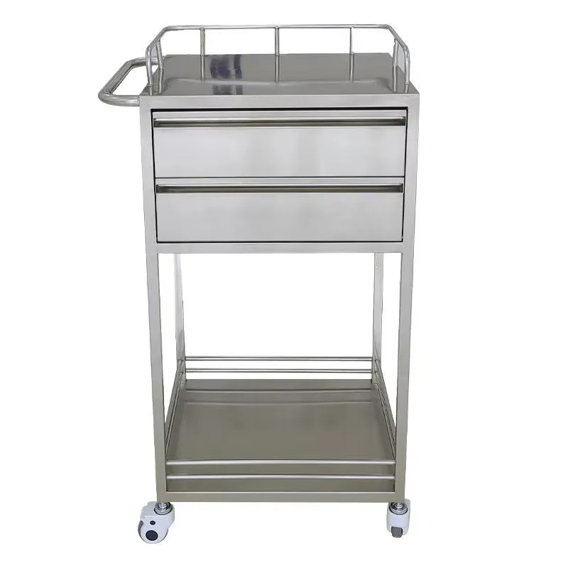 Customize Premium Quality Selection Clean Room 304 Stainless Steel Medicine Laboratory 2 Drawer Tier Trolley HTS HTS-LJ17