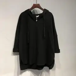 Maillard-Sudadera con capucha para mujer, ropa informal holgada de manga larga con cuello en V, color liso, de longitud media, para primavera y otoño, 2023