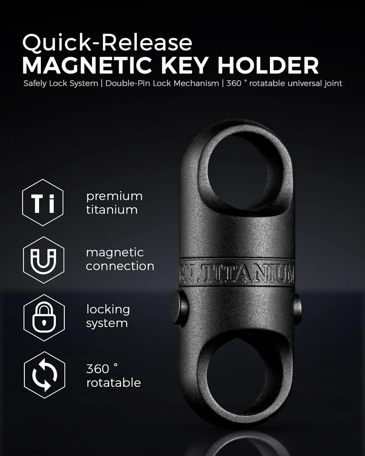 Titanium Magnetic Key Holder,black,Quick Release Keychain, Detachable Magnetic Keychain, Safely Lock System-360 ° Rotatablblack