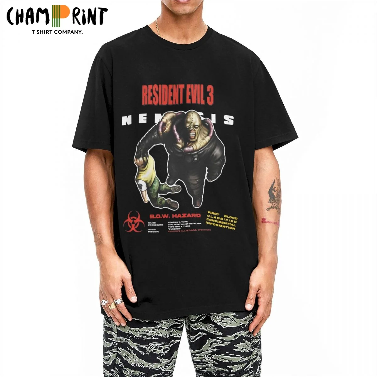 Casual RESIDENT EVILS 3 NEMESIS Leon Kennedy T-Shirts for Men Round Collar Cotton T Shirts Short Sleeve Tees Summer Clothing