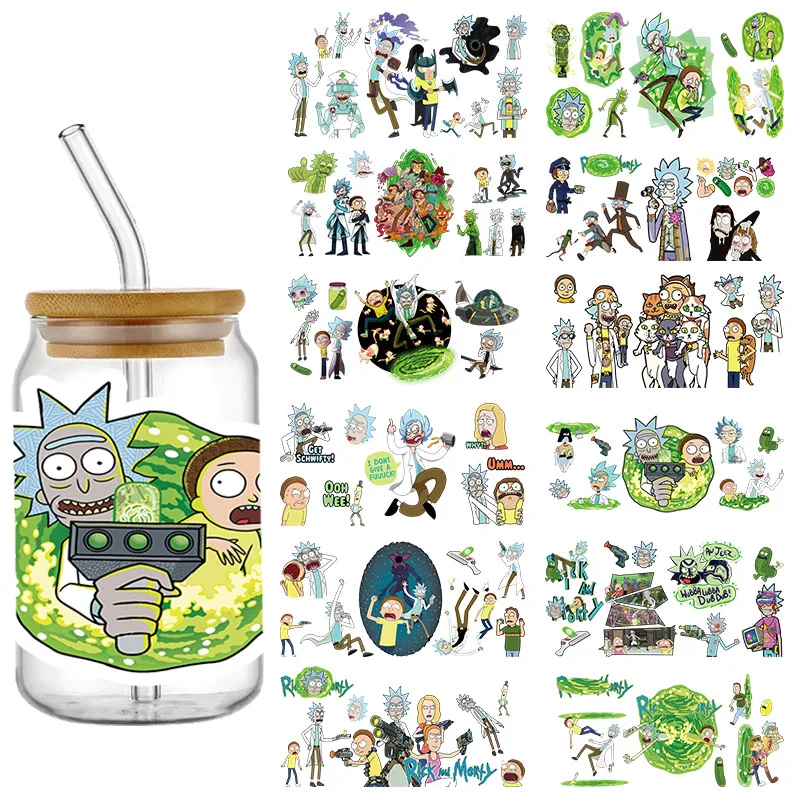 Cartoon Anime Rick UV DTF Transfer Stickers Cup Wraps For 16oz Bottle Libbey Glass Can Permanent Self-adhesive waterproof Decals