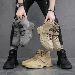 2023 New Work Boots Men Comfort Desert Boots Retro Casual High Top Shoes for Men Round Toe Non-slip Hiking Booties Botas Hombre