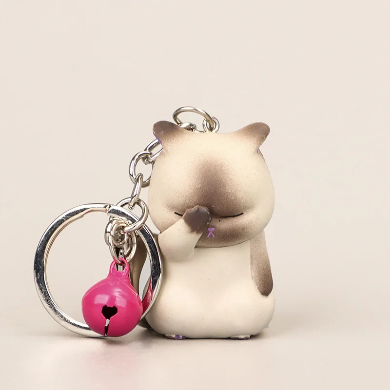 Cute Shy Cat Keychains Chubby Kitten Keyring Trinket Bag Ornament Animal Cat Pendant Keys Holder Purse Bag Accessories DIY Gifts