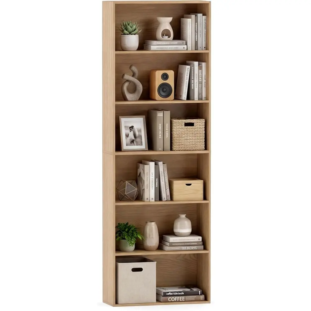 

6-Tier Standing Bookshelf, 70 Tall with Open Shelves, Anti-Toppling, Ideal for Living Room, Study, Kitchen, and Home Office (Nat