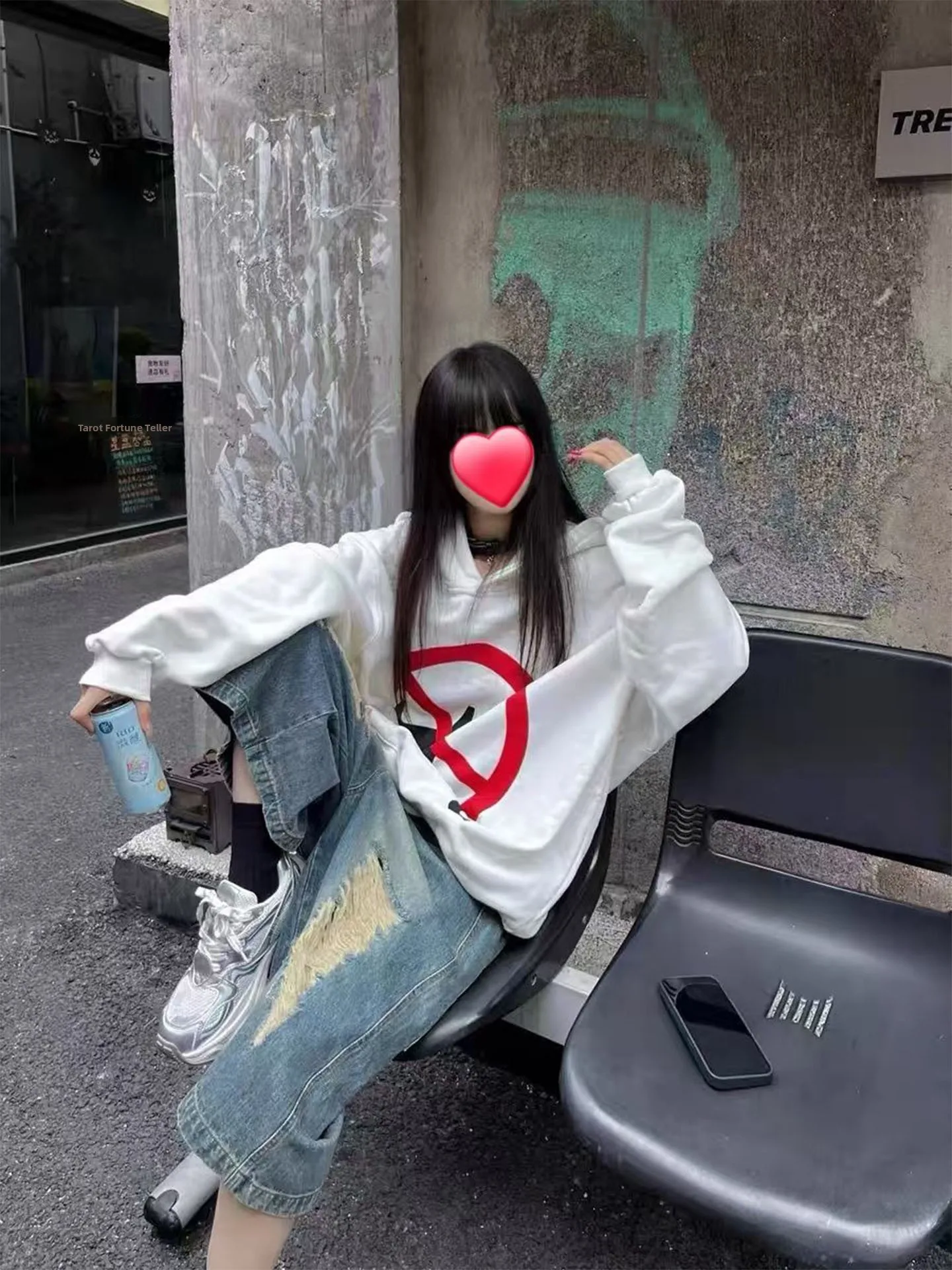 Sudadera con capucha blanca Retro americana para mujer Otoño Invierno nueva moda de gran tamaño Lazy Sle pareja combina todo Top largo Sve