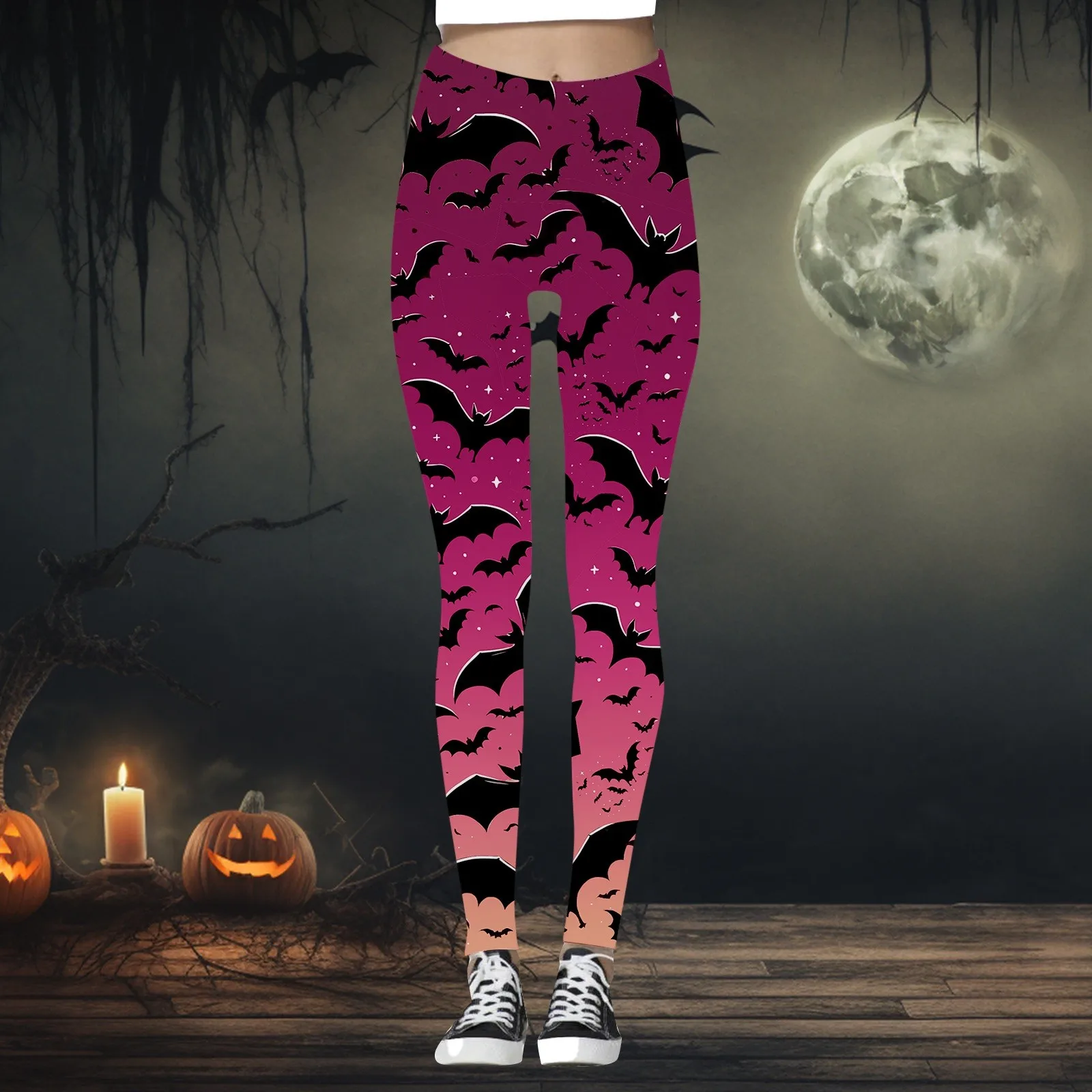 Ladies Fashion Casual Halloween Theme Printed High Waist Tight Hip Lift Fitness Exercise Ankle Length Leggings for Women