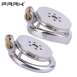 FRRK Pancake Chastity Cage with Built-in Lock Metal Penis Rings Stainless Steel BDSM Adults Sex Toys Erotic Intimate Products