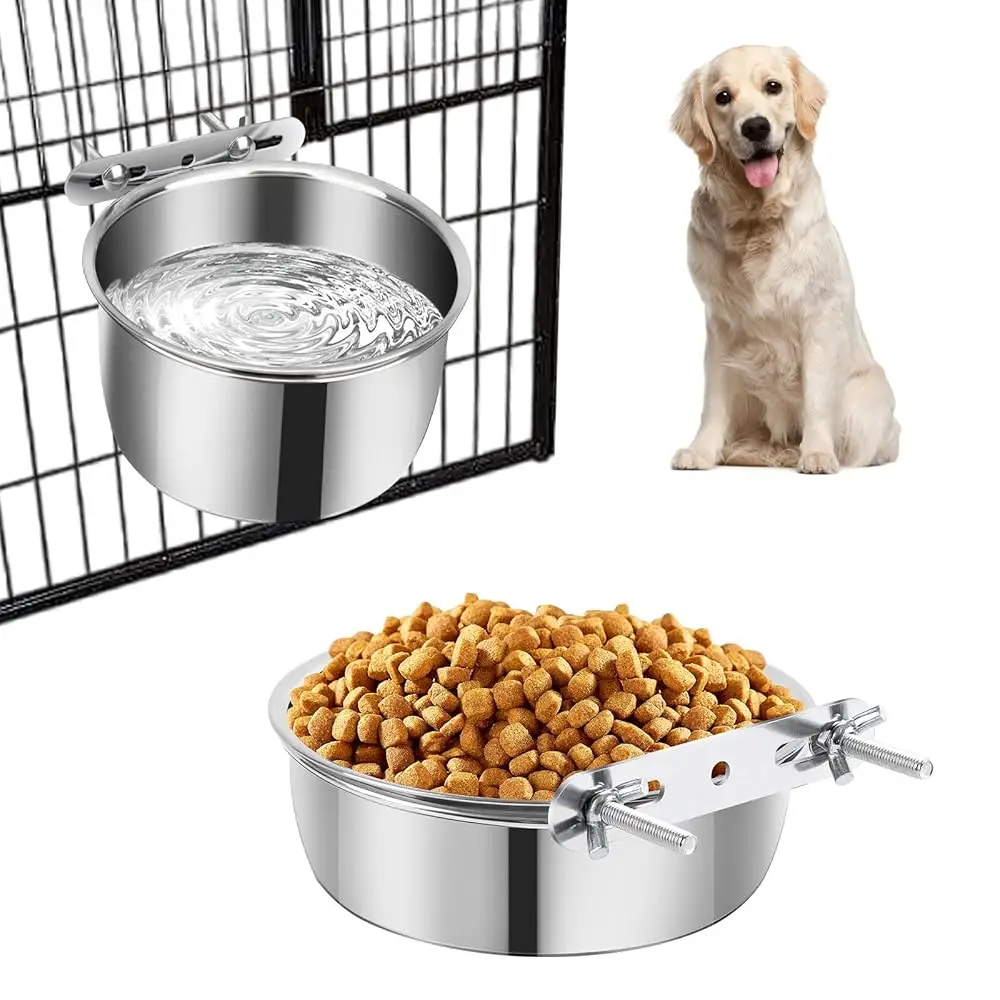 

Набор из 2 мисок для воды для собак, не проливающиеся, для клеток и вольеров, подвесные, для щенков, кошек, кроликов, из нержавеющей стали, металлические, маленькие, с креплением