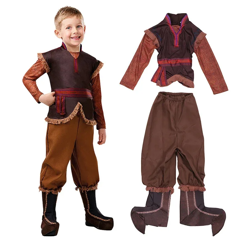 Disfraz de Kristoff para niños, disfraz de Frozen Kristoff, Top, pantalones, traje, mono, ropa de Navidad y Halloween para niños