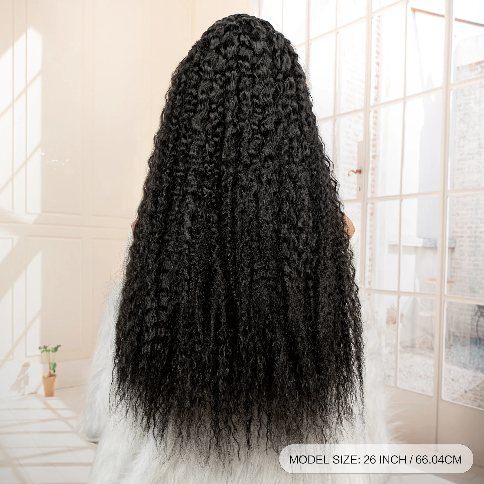 Synthetic Curly Hair Wigs for Black Women 26 Inches 13x6 Lace Frontal Afro Kinly Curly Hair Wigs with Cornrow Braids Daily Use