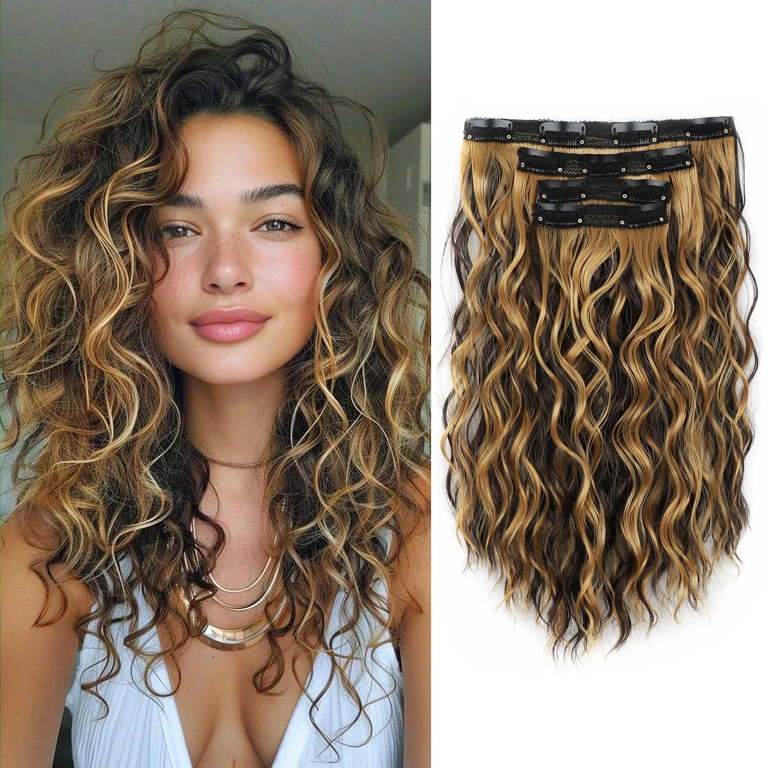 مجموعة مكونة من 4 قطع مكونة من 11 وصلات شعر بمشبك، وصلات شعر بمشبك، وصلات شعر صناعية مقاس 12 بوصة، باروكات طبيعية ناعمة قصيرة ذات درجة عالية