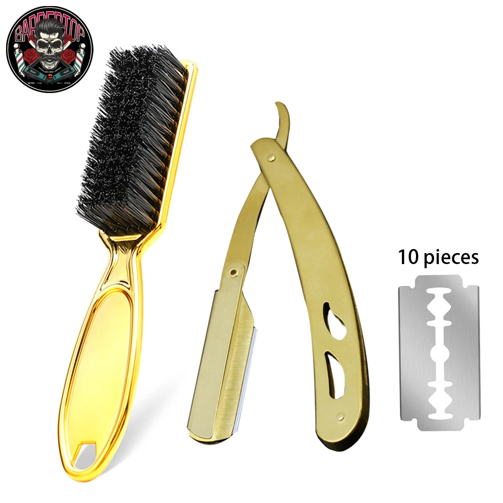 

3PCS Razor Beard Brush Sets Manual Straight Edge Shaving Razor Replaceable Blades Beard Trimming Brush Barbershop Tools Supplies