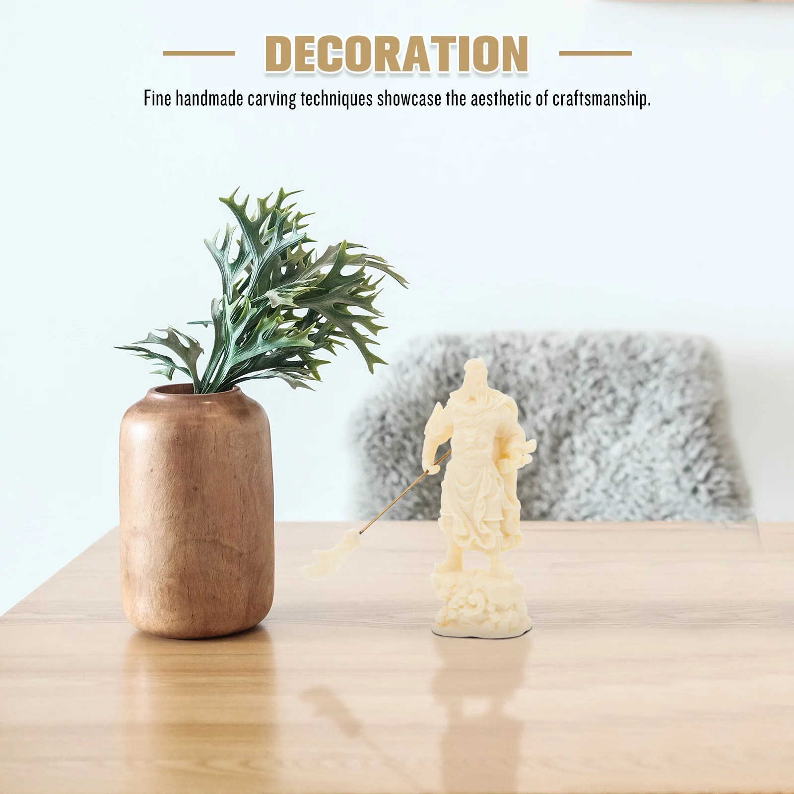

Guan ABS Craft Retro Desktop Ornament Compact Home Office Decoration Chinese Statue Decor Guan Gong Statue Table Decor