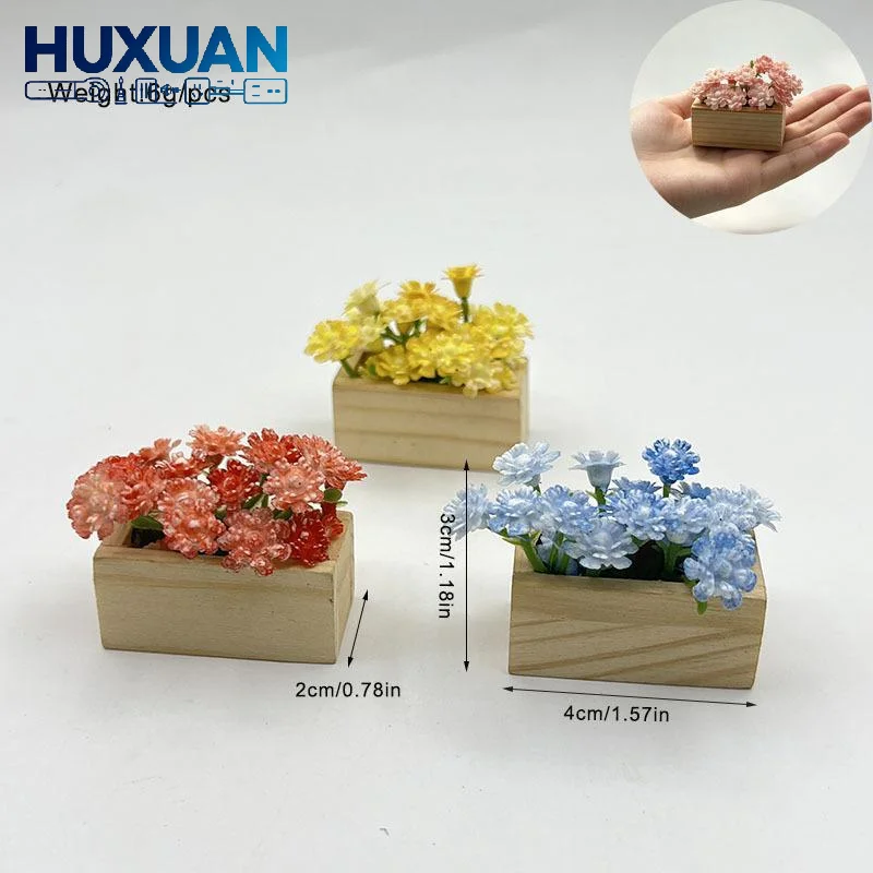Wooden Box Simulated Mini Potted Flower No Need To Water Faux Plant for Bathroom Vanity Decoration