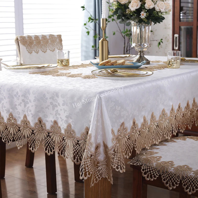 Tablecloth Light Cream Europe Luxury Embroidered Table Juppe Dining Table Cover Table Cloth Lace Bedside Tv Cabinet Dust Cover