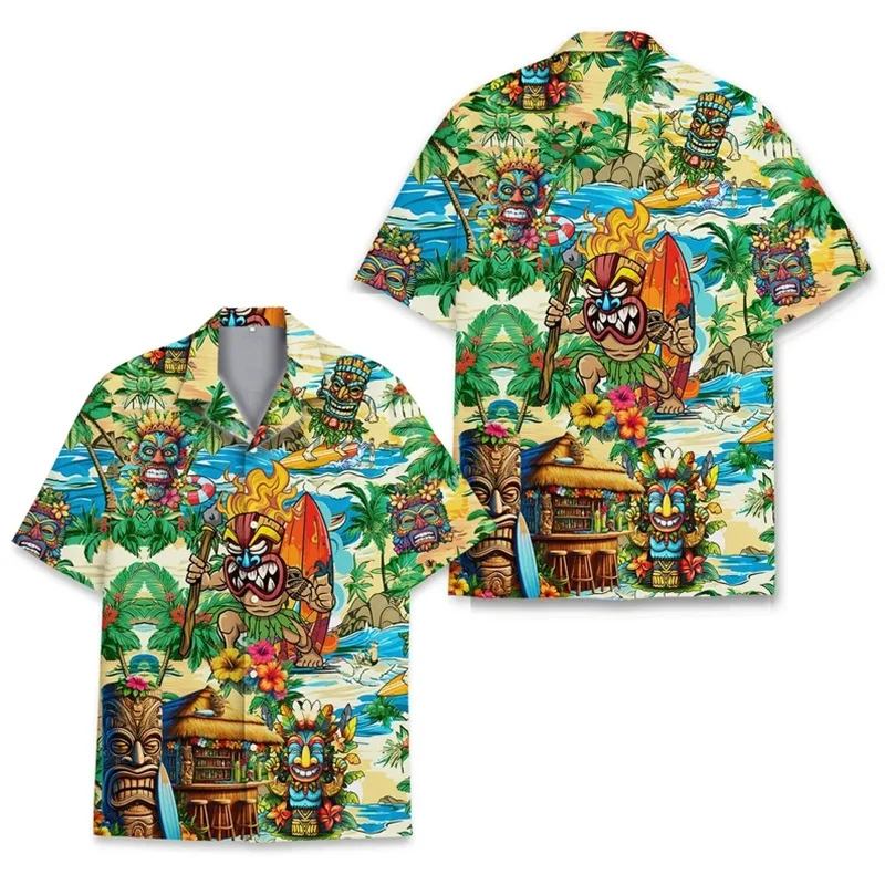 

Polynesian Tiki Loose Breathable Men's Short Sleeved 3d Print Cute Raccoon Hawaii Shirts Beach Party Tops Women Kid Tops Camisas